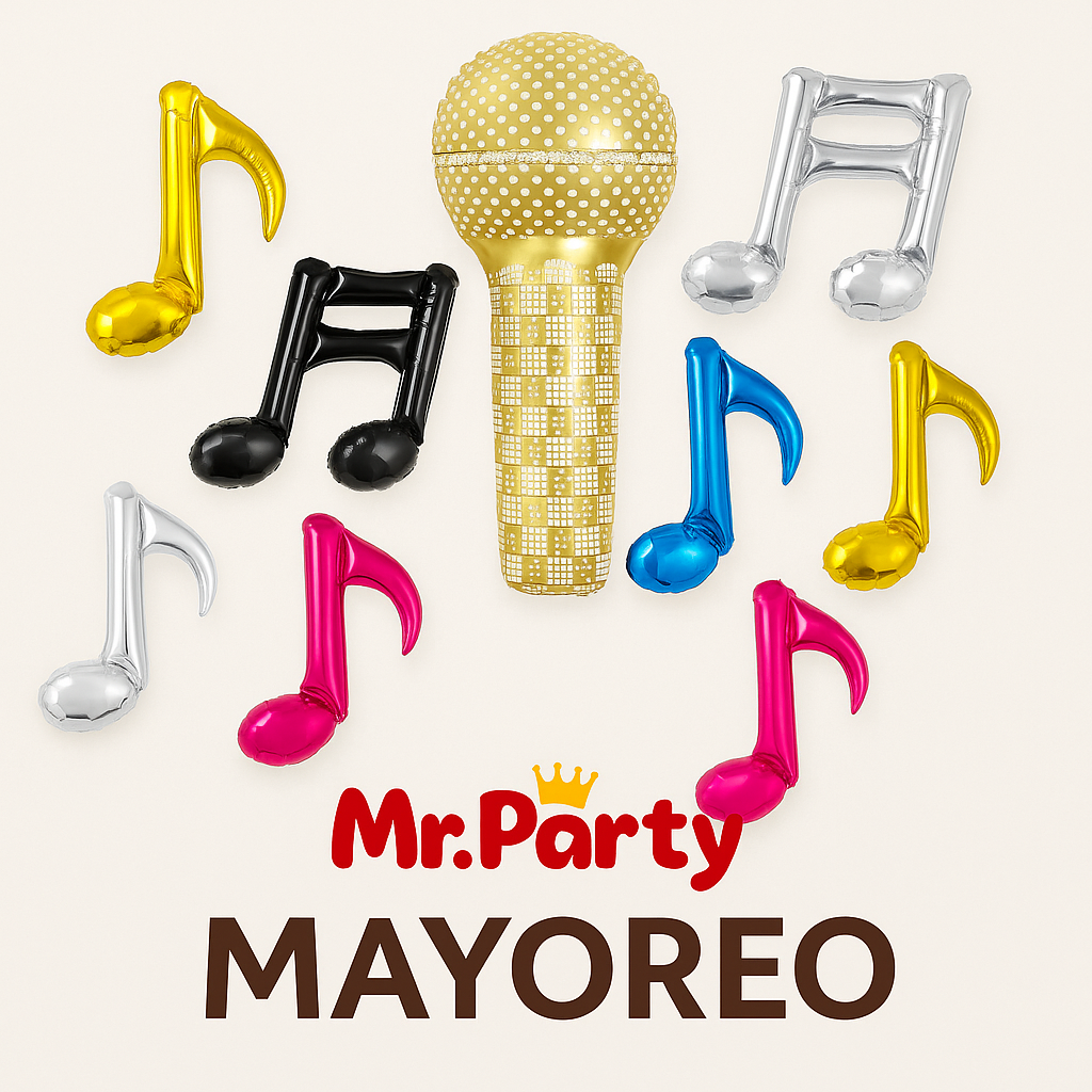 🎵 Globo Mylar Musical & Karaoke 45cm – Mayoreo 12 pzas -Notas y Micrófono para Fiestas