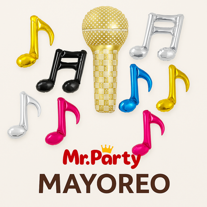 🎵 Globo Mylar Musical & Karaoke 45cm – Mayoreo 12 pzas -Notas y Micrófono para Fiestas