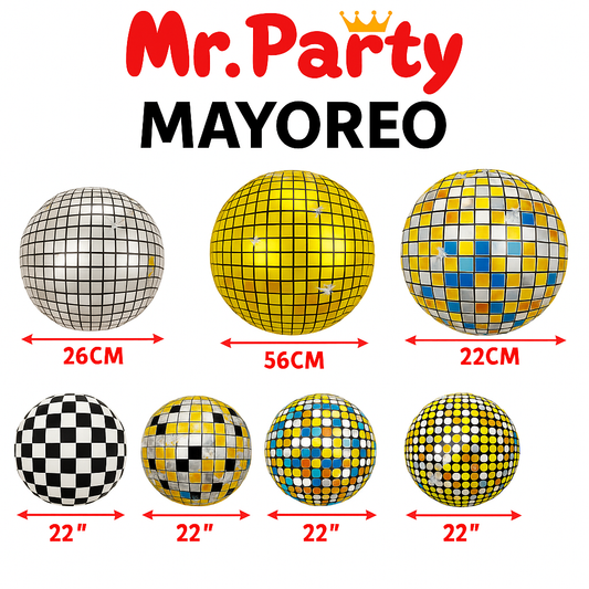 🎉 Globo Mylar Bola Disco & Esfera Retro 3D –Mayoreo 12 pzas Brilla tu Fiesta al Máximo ✨