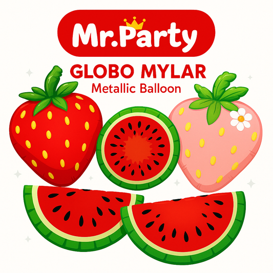 🍓🍉 Globos Mylar Frutas Fresa & Sandía 45–65 cm – Fiesta Tropical Mr. Party 🌴