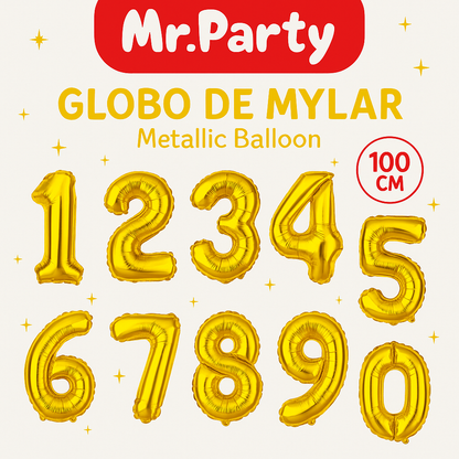 Globo Número Dorado 100cm – Mylar Metálico Mr. Party
