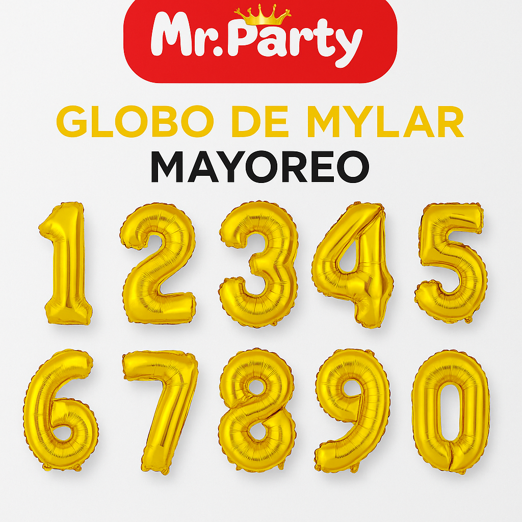 Globo Número Dorado 100cm –Mayoreo 12 pzas - Mylar Metálico Mr. Party