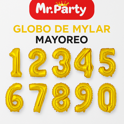 Globo Número Dorado 100cm –Mayoreo 12 pzas - Mylar Metálico Mr. Party