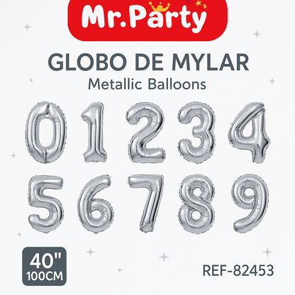 Globo Número plateado 100cm – Mylar Metálico Mr. Party