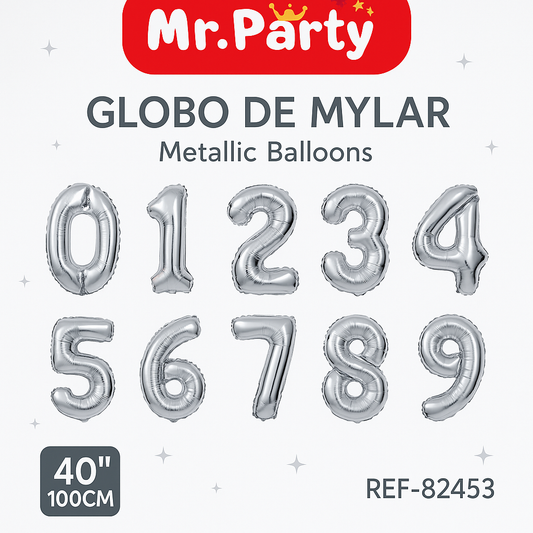Globo Número plateado 100cm – Mylar Metálico Mr. Party