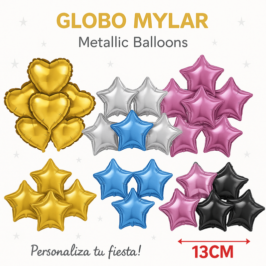 Mini Globos Mylar Estrella y Corazón 13cm – Set 6 Pzas Mr. Party ✨