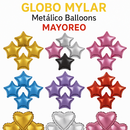 Mini Globos Mylar Estrella y Corazón 13cm – Set 6 Pzas Mayoreo 12pzas Mr. Party ✨