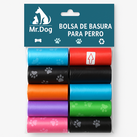 Bolsas para Popó de Perro Mr. Dog – Rollos Surtidos Súper Resistentes  1pieza (Color Aleatoreo)🐾