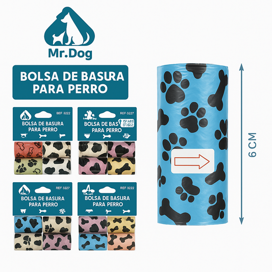 Bolsas para Popó con Diseños Divertidos Mr. Dog – 5 Rollos x 75 Bolsas 🐾