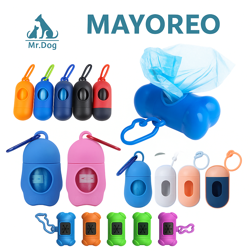 Dispensador de Bolsas para Popó Mr. Dog – Porta Bolsas de Paseo 🐾- Mayoreo 12 pzas