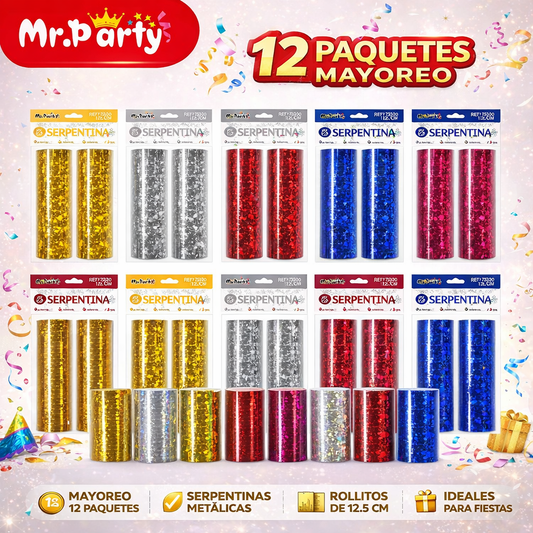 Serpentina Metalizada 12.5 cm (2 pzas) | Mr. Party - Mayoreo 12 paquetes