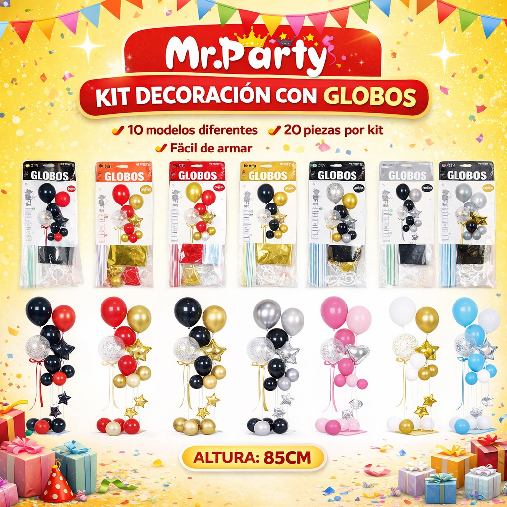 Centro de Mesa con Globos 85cm 🎈✨ Kit Columna Transparente con Mylar y Confeti