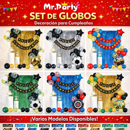 🎉 Set de Decoración de Cumpleaños con Globos 🎈✨ Incluye Cortina Metálica + Banner “Feliz Cumpleaños”