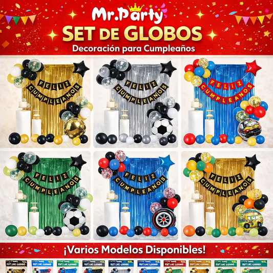 🎉 Set de Decoración de Cumpleaños con Globos 🎈✨ Incluye Cortina Metálica + Banner “Feliz Cumpleaños”