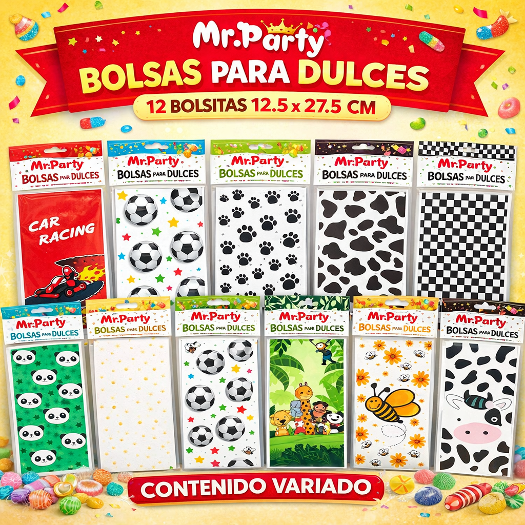 Bolsas para Dulces 12 Pzas 12.5x27.5 cm | Bolsitas de Celofán para Recuerdos y Fiesta 🎁🍬