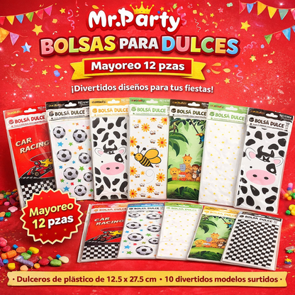 Bolsas para Dulces 12 Pzas 12.5x27.5 cm | Bolsitas de Celofán para Recuerdos y Fiesta 🎁🍬- Mayoreo 12 pzas