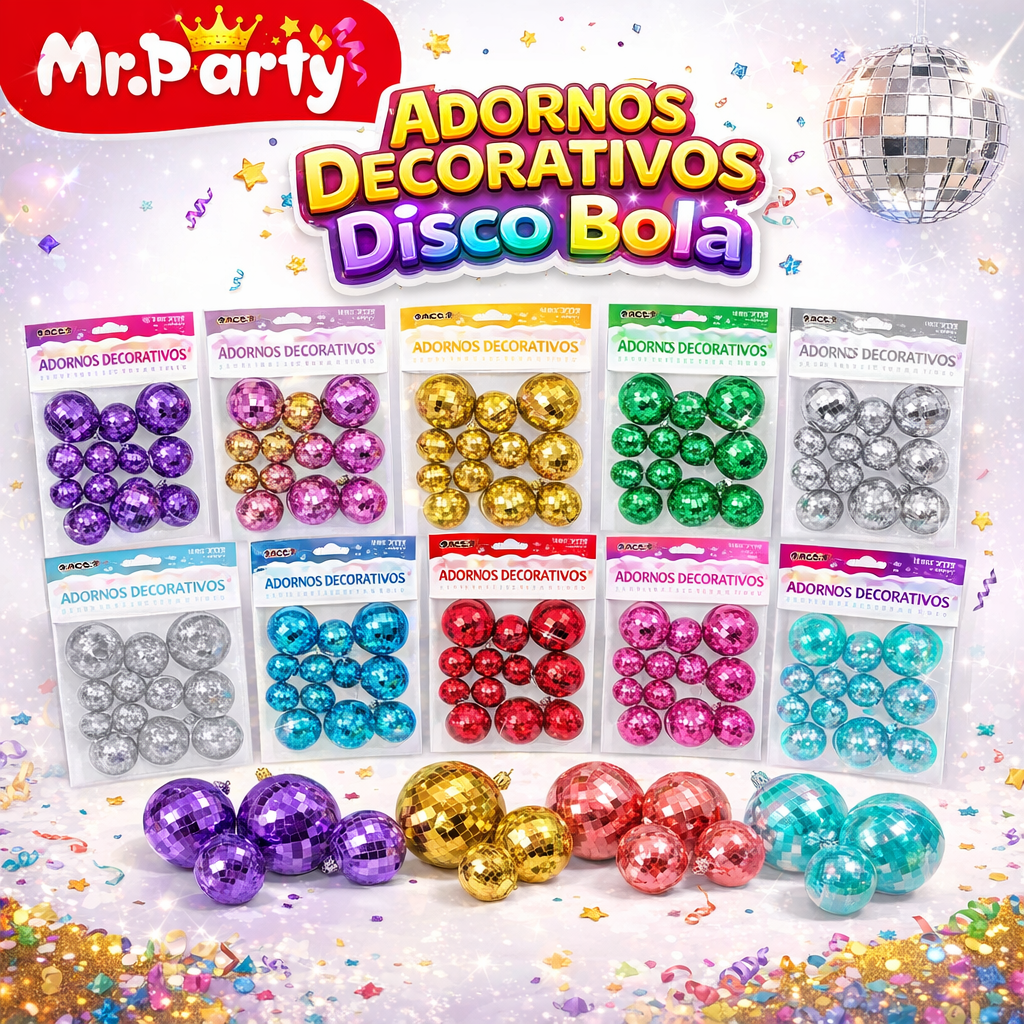 ✨ Adorno Decorativo Tipo Disco (12 pzas) | Esferas Brillantes para Fiesta y Decoración