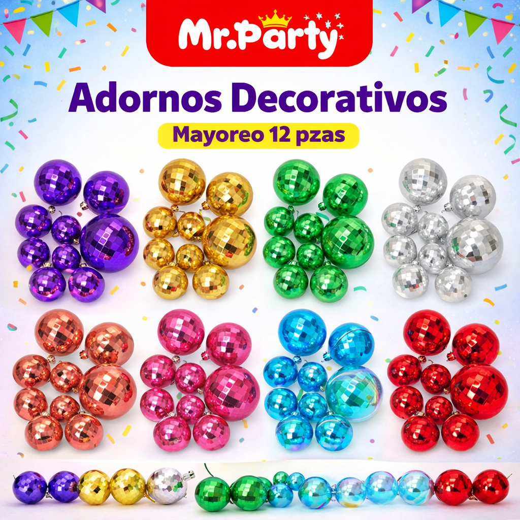 ✨ Adorno Decorativo Tipo Disco (12 pzas) | Esferas Brillantes para Fiesta y Decoración- Mayoreo 12 paquetes
