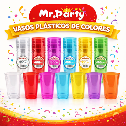 Vasos de Plástico Mr. Party 🥳🥤 | Vasos Desechables en Colores para Fiesta (60ml / 30ml)