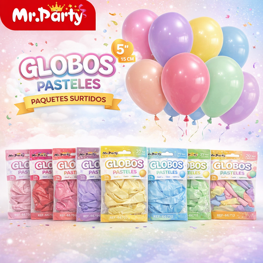 Globos Pastel 5” (15cm) Mr. Party | Paquete 20 pzas | Decoración para Arcos y Guirnaldas