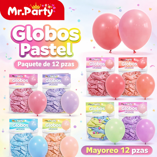 Globos Pastel 5” (15cm) Mr. Party | Paquete 20 pzas | Decoración para Arcos y Guirnaldas- Mayoreo 12 pzas