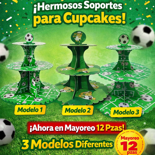 Soporte para Cupcakes 3 Niveles Tema Fútbol ⚽️ | Exhibidor para Mesa de Dulces- Mayoreo 12 pzas