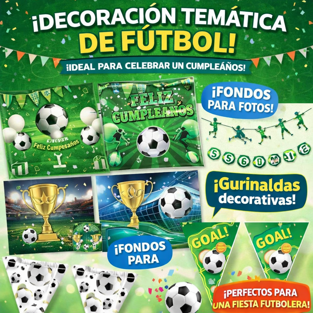 Decoración Fiesta de Fútbol ⚽🎉 Fondo de Tela 70x120 + Guirnalda “GOAL” | Cumpleaños Temático