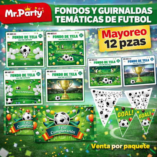 Decoración Fiesta de Fútbol ⚽🎉 Fondo de Tela 70x120 + Guirnalda “GOAL” | Cumpleaños Temático- Mayoreo 12 pzas