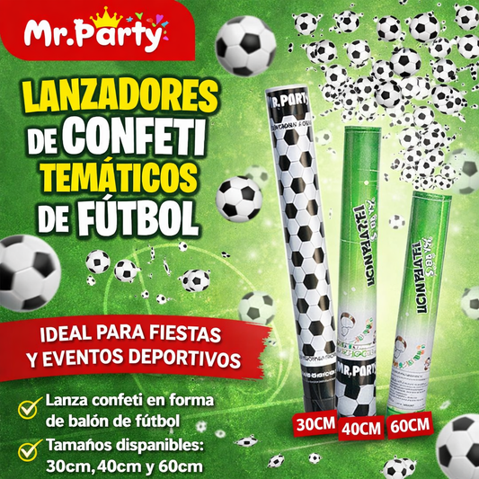 🎉⚽ Cañón de Confeti Futbolero “Party Popper” | Balones de Fútbol | 30/40/60 cm