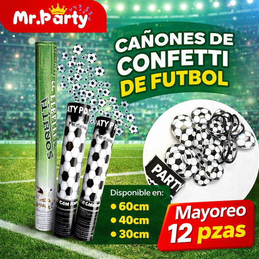 🎉⚽ Cañón de Confeti Futbolero “Party Popper” | Balones de Fútbol | 30/40/60 cm- Mayoreo 12 pzas