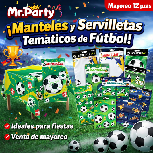 Decoración Fiesta Fútbol ⚽ Manteles y Servilletas | Mesa temática GOAL! 🏆🎉-Mayoreo 12 pzas