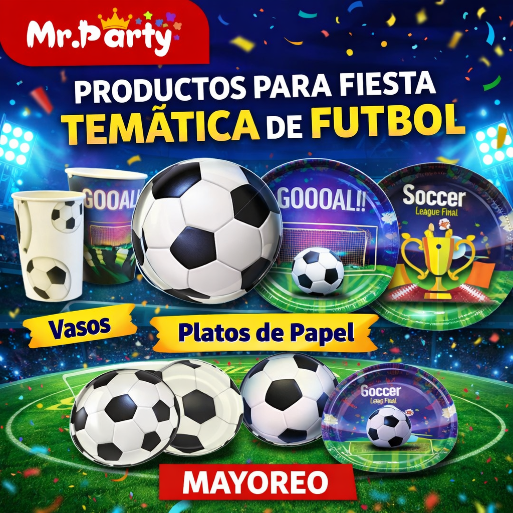 Platos y Vasos Fiesta de Fútbol ⚽️ GOOOAL!! | Decoración para Cumple & Partidos 🎉- 12 pzas Mayoreo