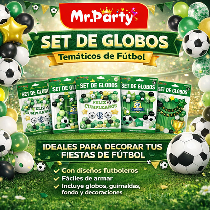 🎉⚽ Kit Decoración Cumpleaños Futbolero | Set de Globos + Guirnalda “Feliz Cumpleaños” + Backdrop | Verde/Negro/Oro