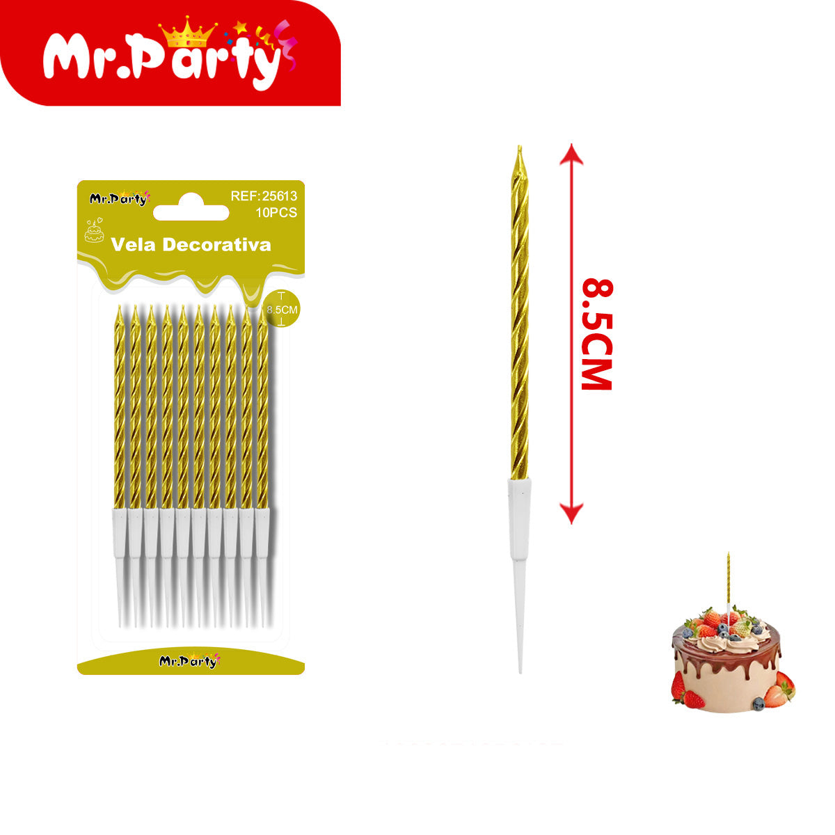 🎂 Velas Decorativas Espiral Metálicas para Pastel 10 Piezas