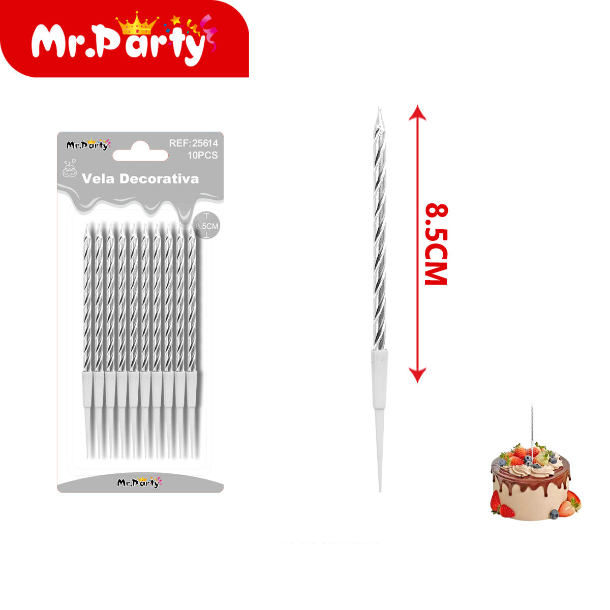 🎂 Velas Decorativas Espiral Metálicas para Pastel 10 Piezas