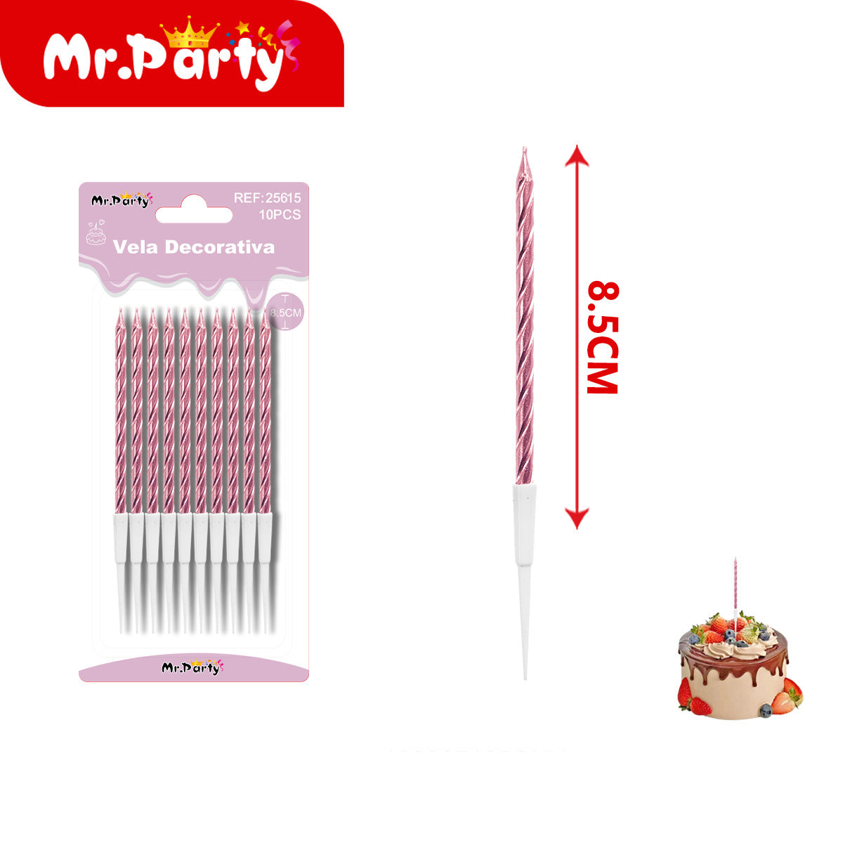 🎂 Velas Decorativas Espiral Metálicas para Pastel 10 Piezas