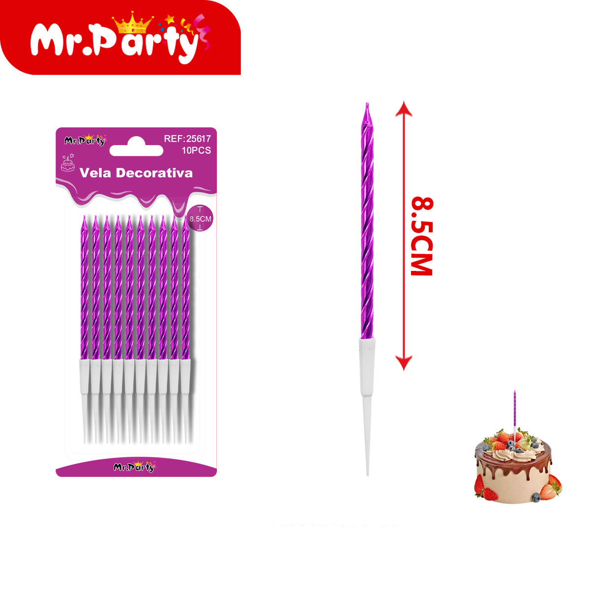 🎂 Velas Decorativas Espiral Metálicas para Pastel 10 Piezas