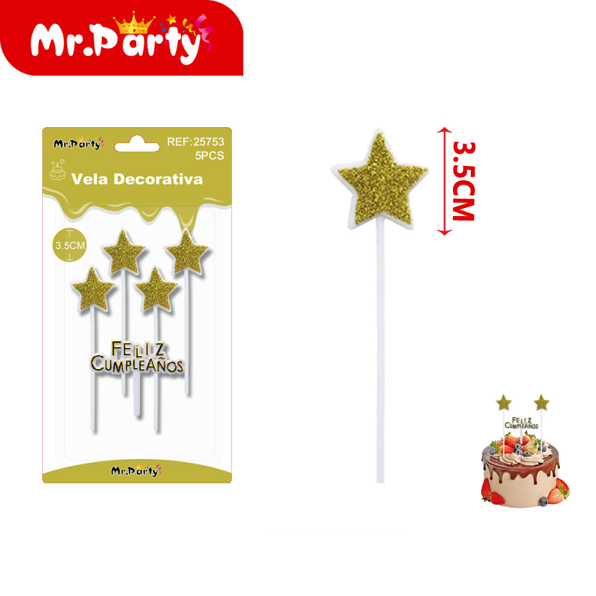 🎂 Velas decorativas glitter estrella y corazón en set Feliz Cumpleaños para pastel y fiestas