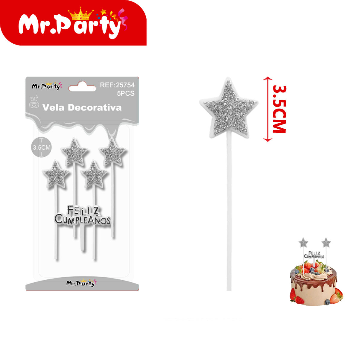 🎂 Velas decorativas glitter estrella y corazón en set Feliz Cumpleaños para pastel y fiestas