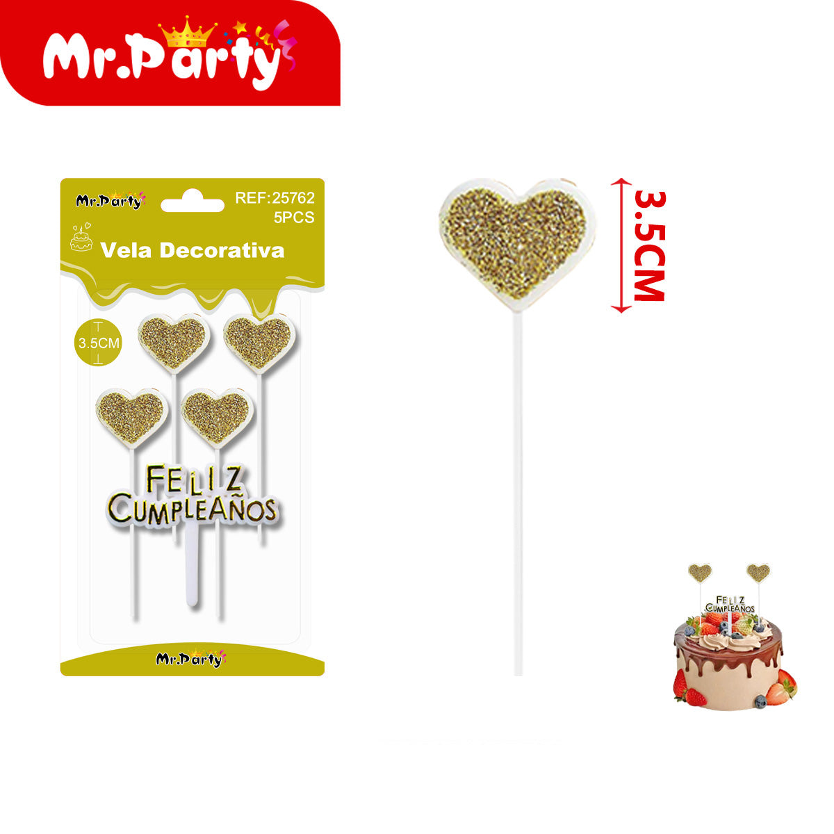 🎂 Velas decorativas glitter estrella y corazón en set Feliz Cumpleaños para pastel y fiestas