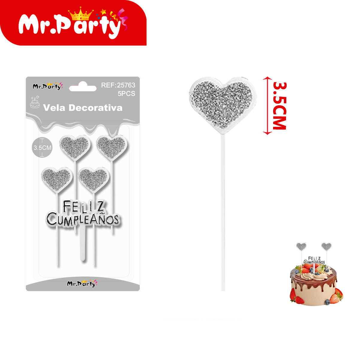 🎂 Velas decorativas glitter estrella y corazón en set Feliz Cumpleaños para pastel y fiestas