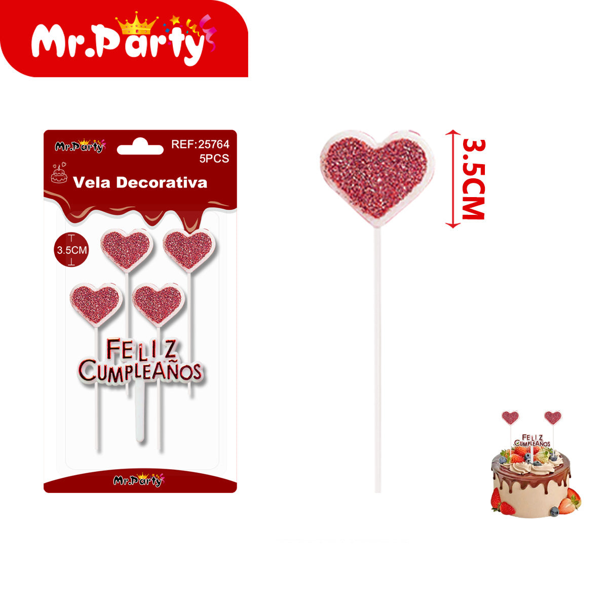🎂 Velas decorativas glitter estrella y corazón en set Feliz Cumpleaños para pastel y fiestas