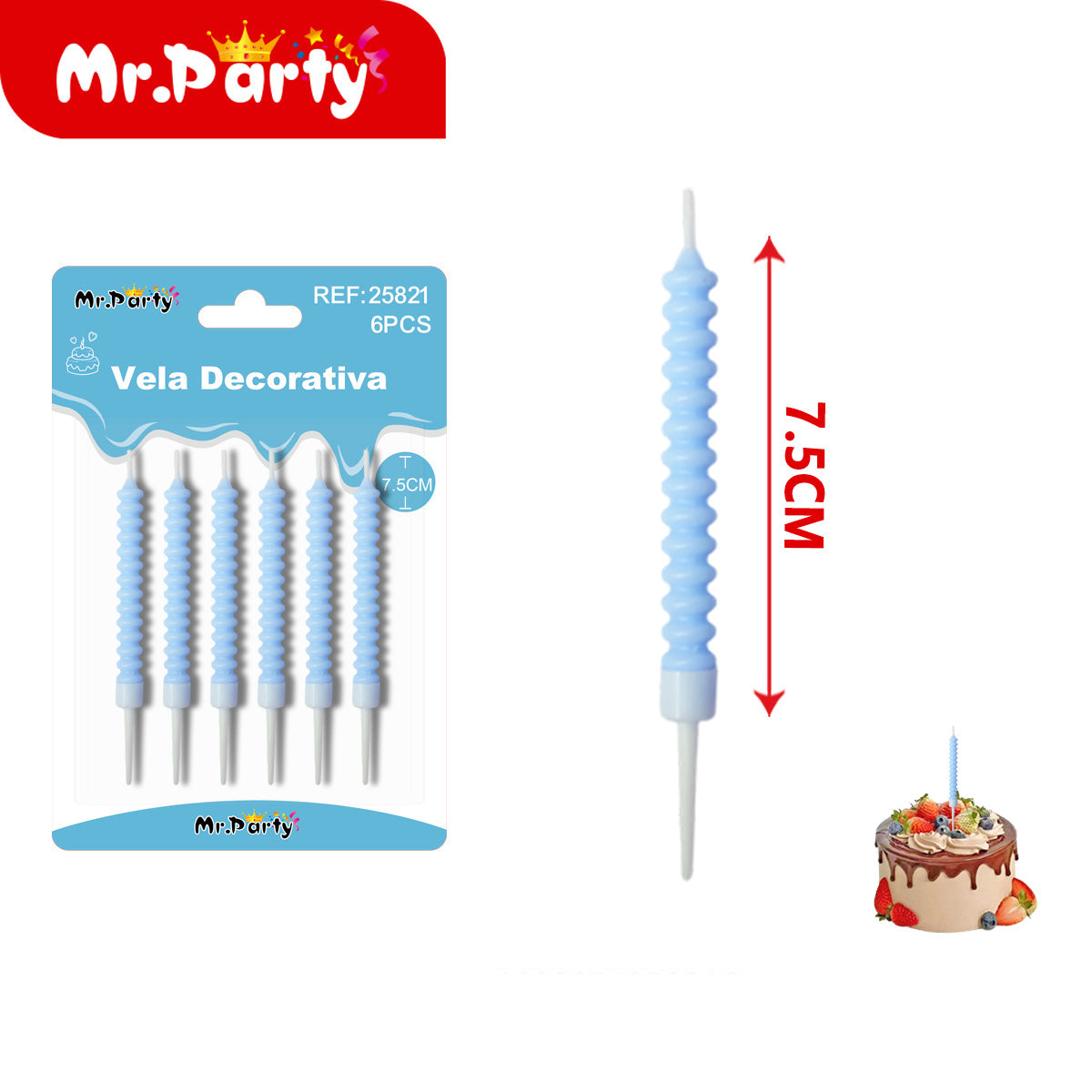 🎂 Velas decorativas para pastel glitter y espiral en set de 6 piezas para cumpleaños y fiesta