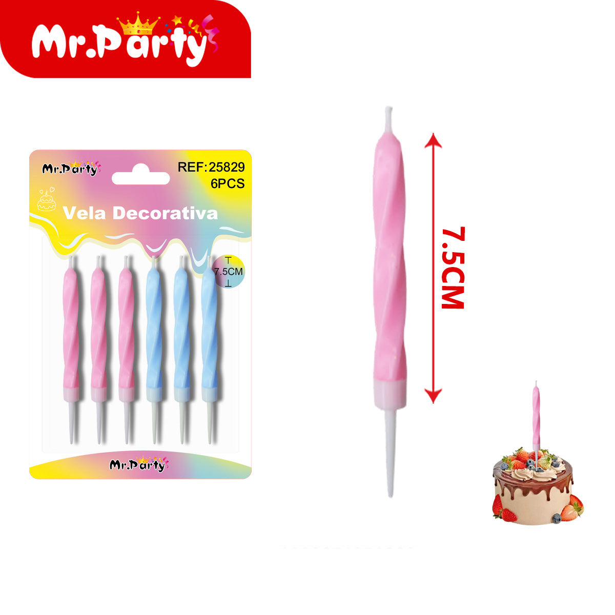 🎂 Velas decorativas para pastel glitter y espiral en set de 6 piezas para cumpleaños y fiesta- Mayoreo 12 pzas