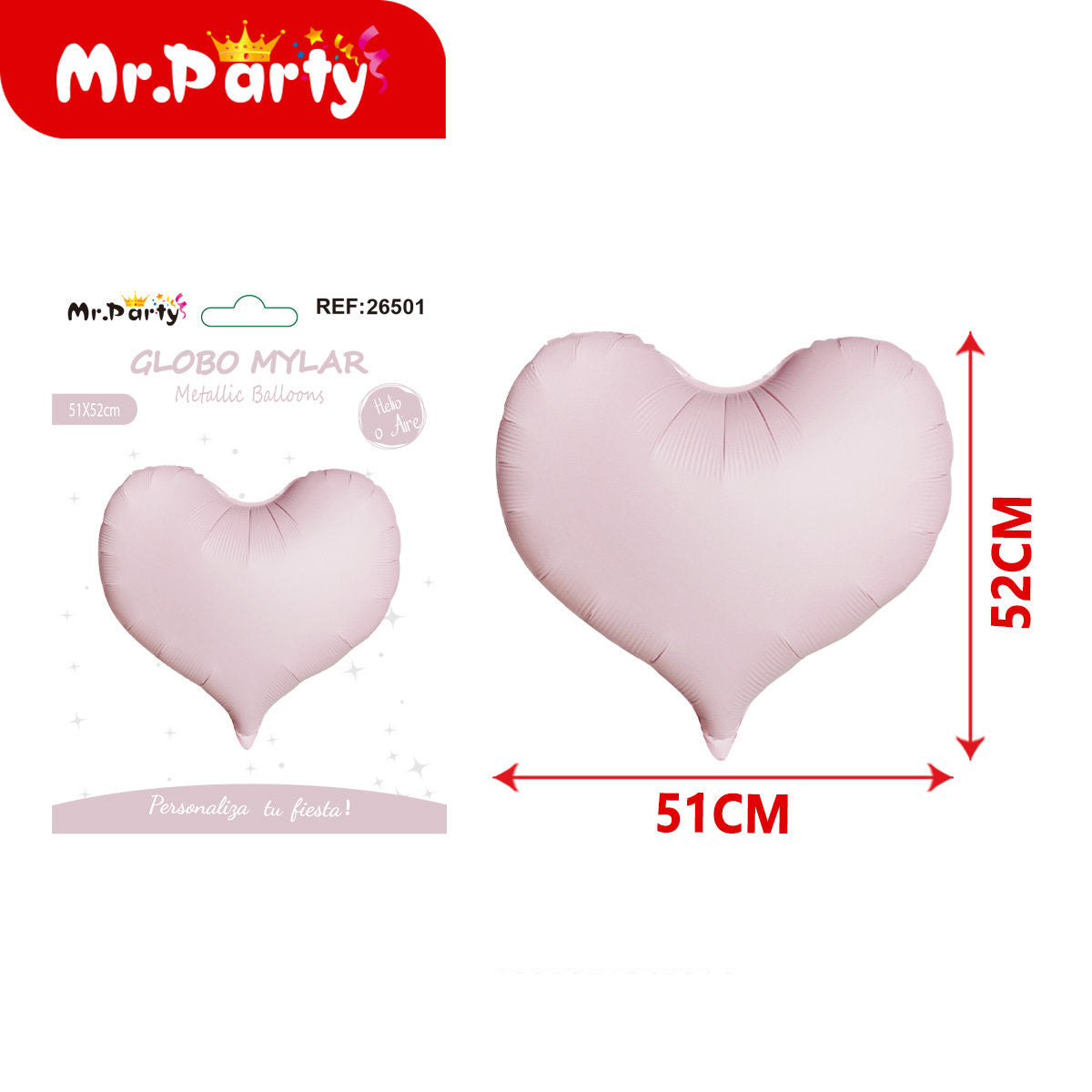 Globo Mylar Corazón 51x52 cm Metálico | Helio o Aire | Varios Colores 💖