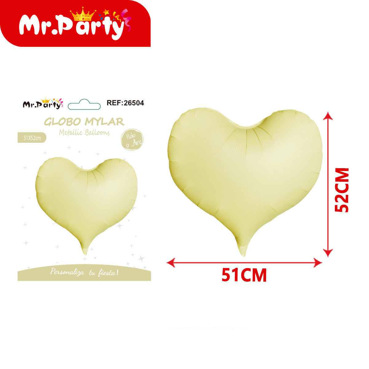 Globo Mylar Corazón 51x52 cm Metálico | Helio o Aire | Varios Colores 💖