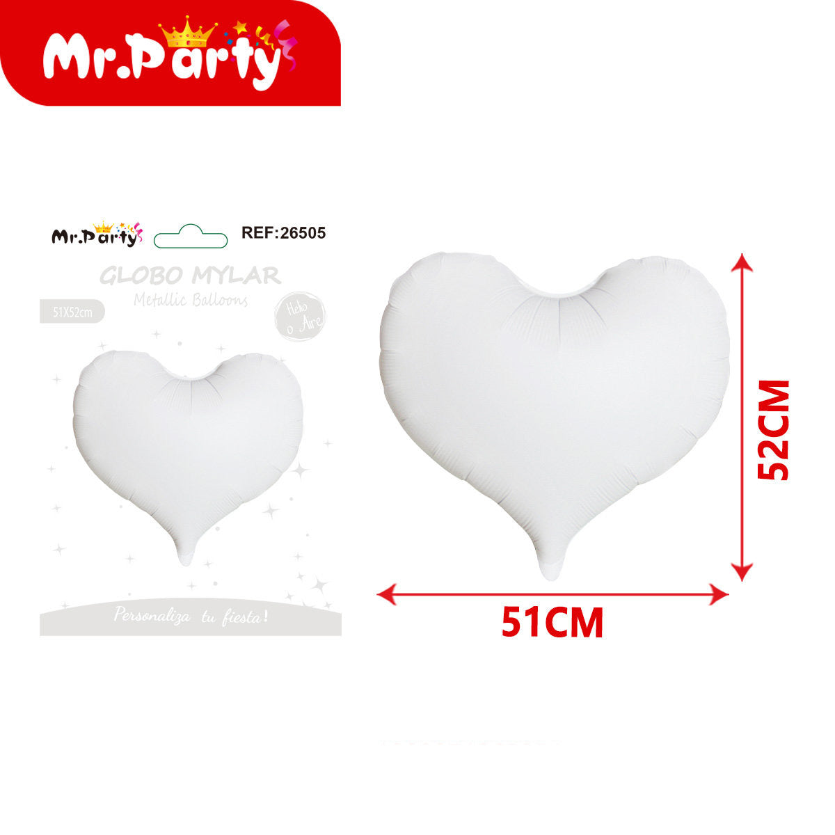 Globo Mylar Corazón 51x52 cm Metálico | Helio o Aire | Varios Colores 💖