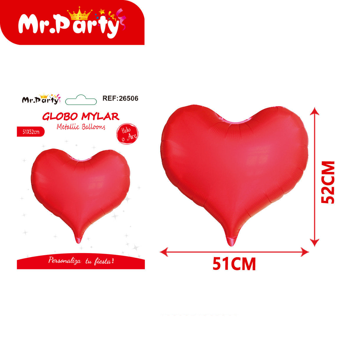 Globo Mylar Corazón 51x52 cm Metálico | Helio o Aire | Varios Colores 💖