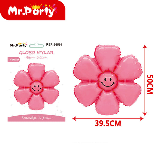 🌸 Globo Mylar Flor Sonriente Mr. Party – Colores Surtidos