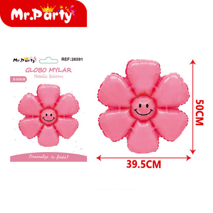 🌸 Globo Mylar Flor Sonriente Mr. Party- 12 pzas – Colores Surtidos